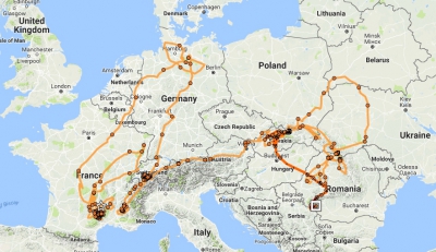 Putování Adonise, který byl vypuštěn ve Francii v roce 2014. Po svém loňském výletu do Německa se letos rozhodl zaletět až do Běloruska, Ukrajiny, Rumunska, i na Slovensko. Zdroj: LPO Grands Causse and SWILD
